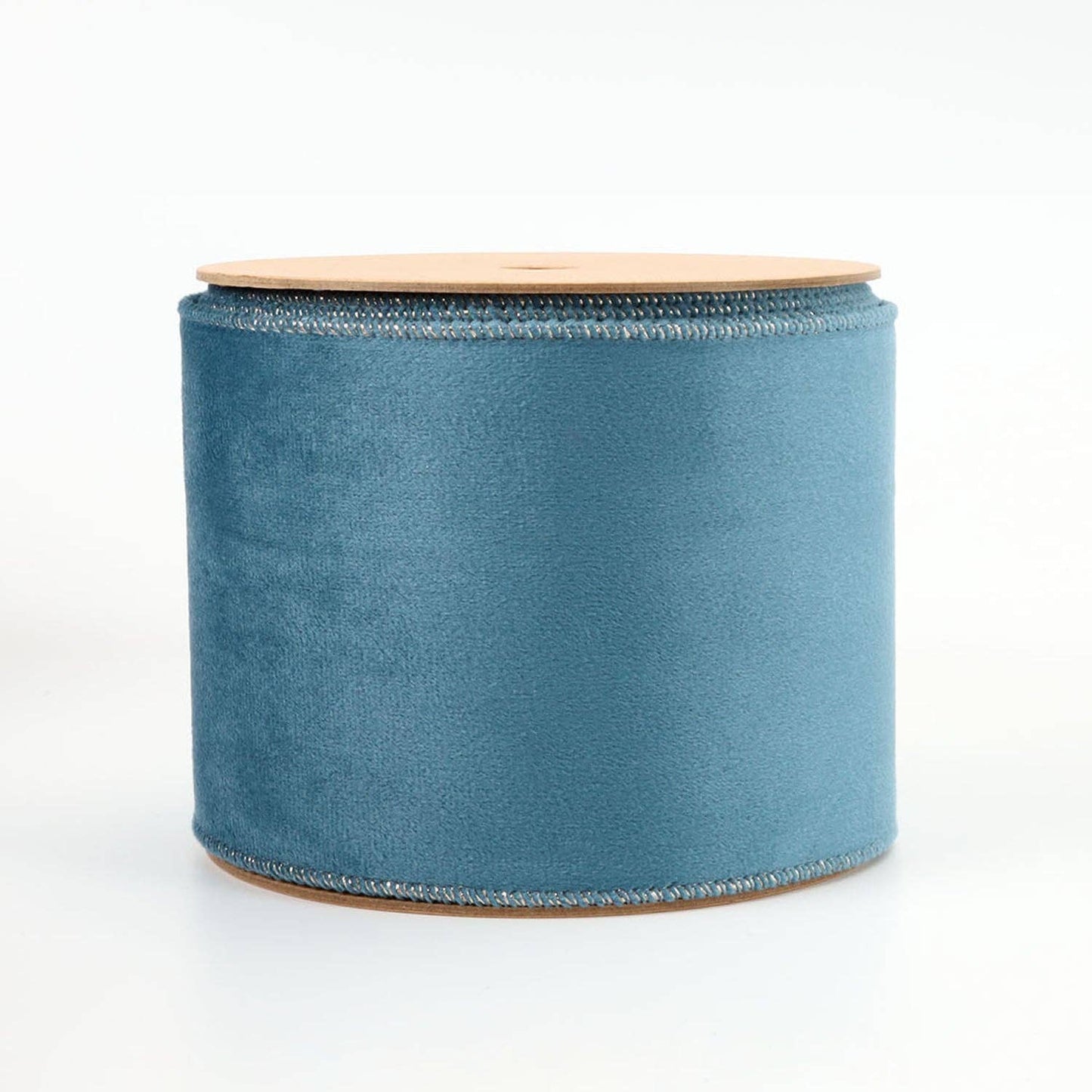 4" Reversible Classic Velvet/Shimmer Wired Ribbon | Military Blue/Lt. Silver | 10 Yard Roll - TheBOX