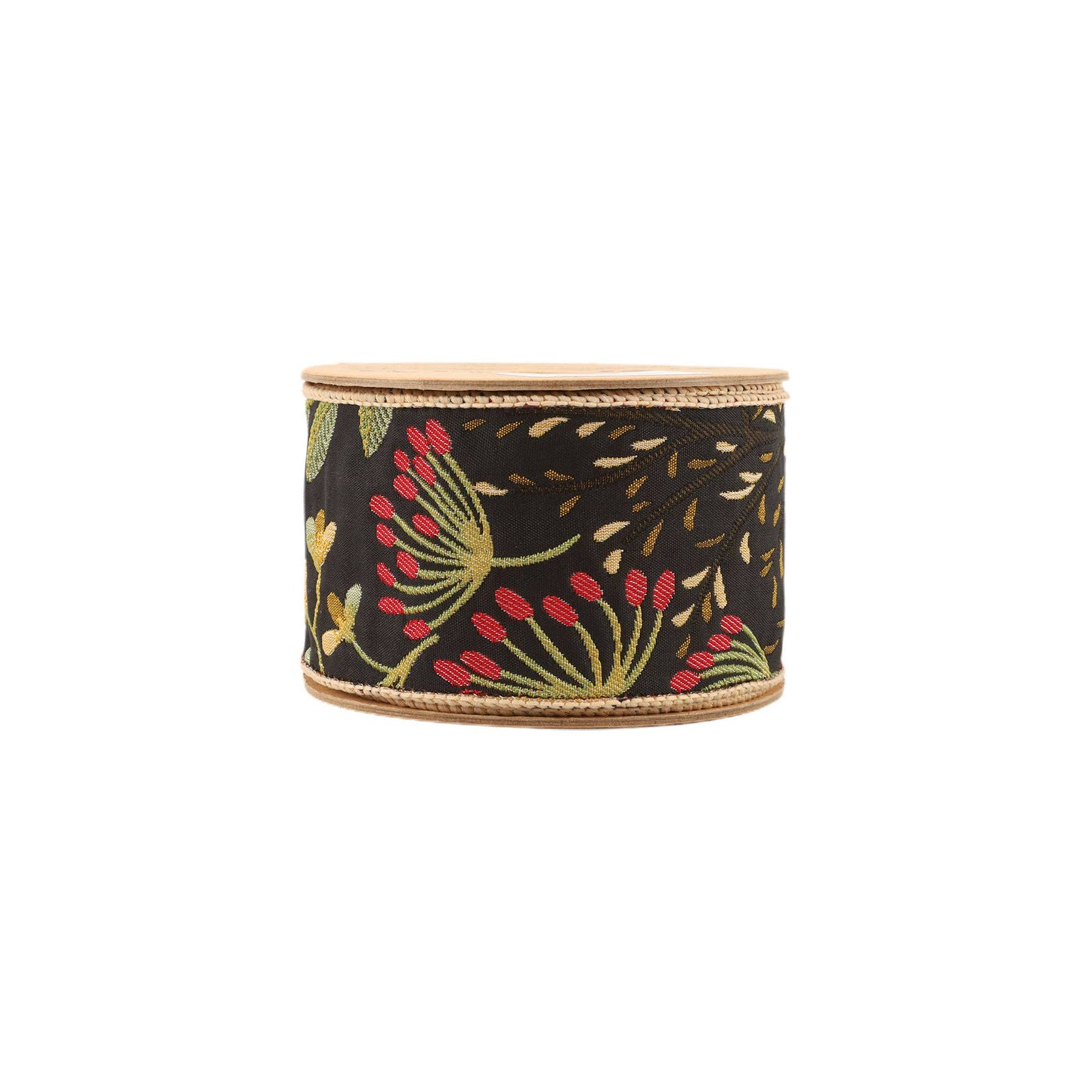 2 1/2" Reversible Floral Tapestry Wired Ribbon | Forest Pale Gold/Black | 5 Yard Roll - TheBOX