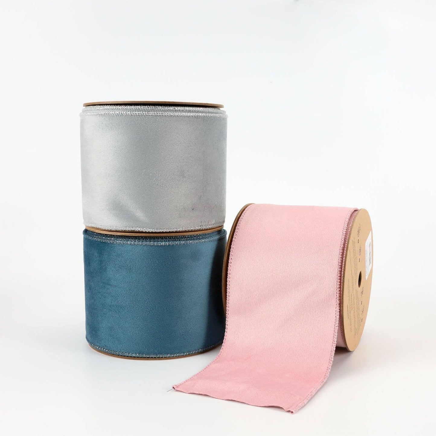 4" Reversible Classic Velvet/Shimmer Wired Ribbon | Military Blue/Lt. Silver | 10 Yard Roll - TheBOX