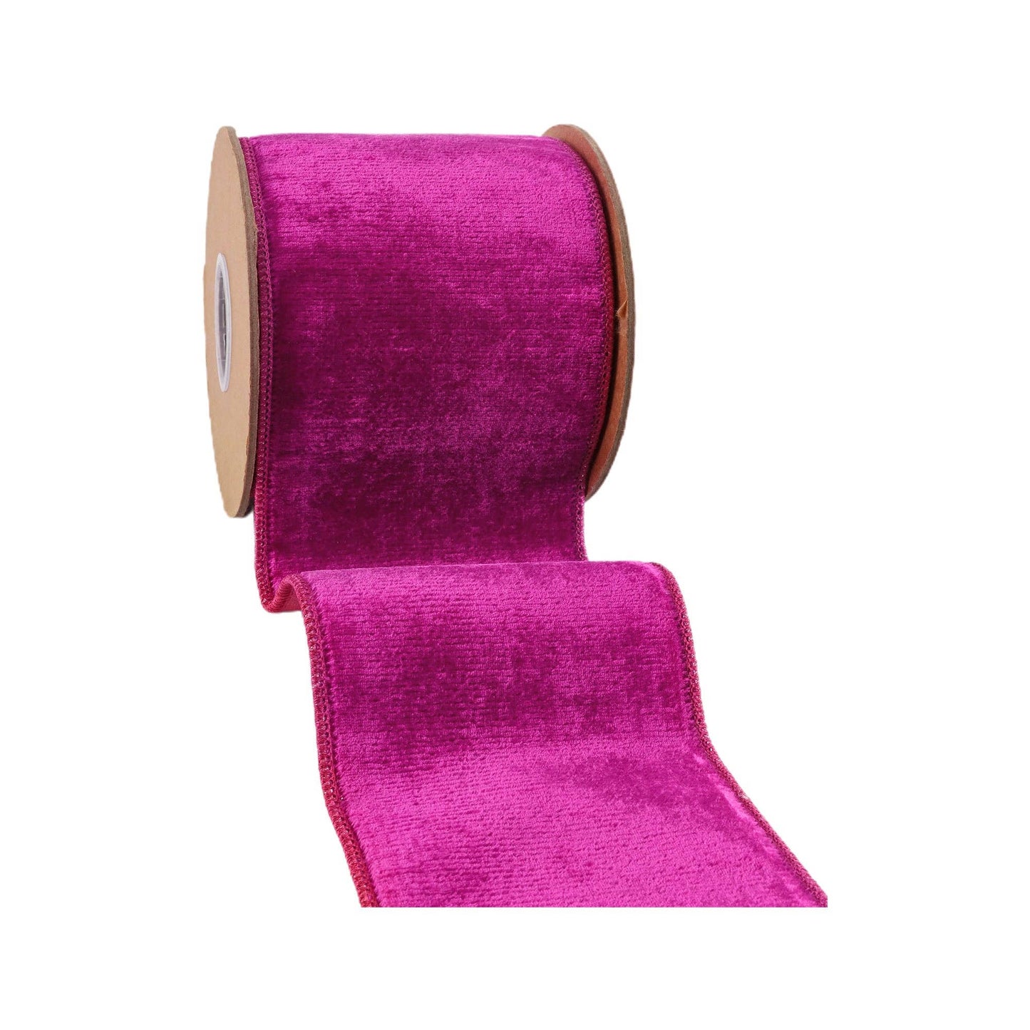 4" Wired Premium Velvet Ribbon | Hot Pink w/ Pink Dupioni Backing | 5 Yard Roll - TheBOX