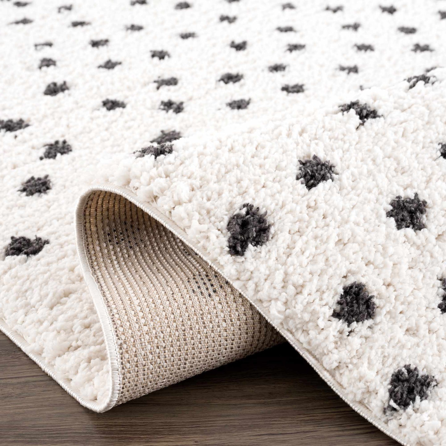 Chaia Dotted Black & White Plush Rug - TheBOX