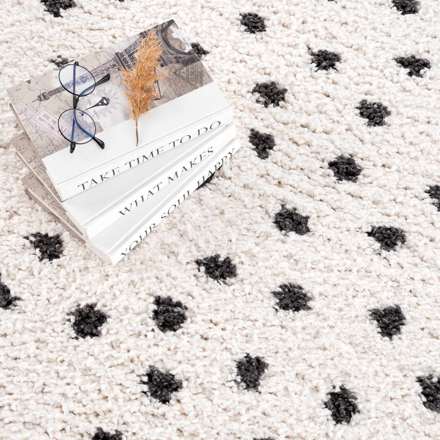 Chaia Dotted Black & White Plush Rug - TheBOX