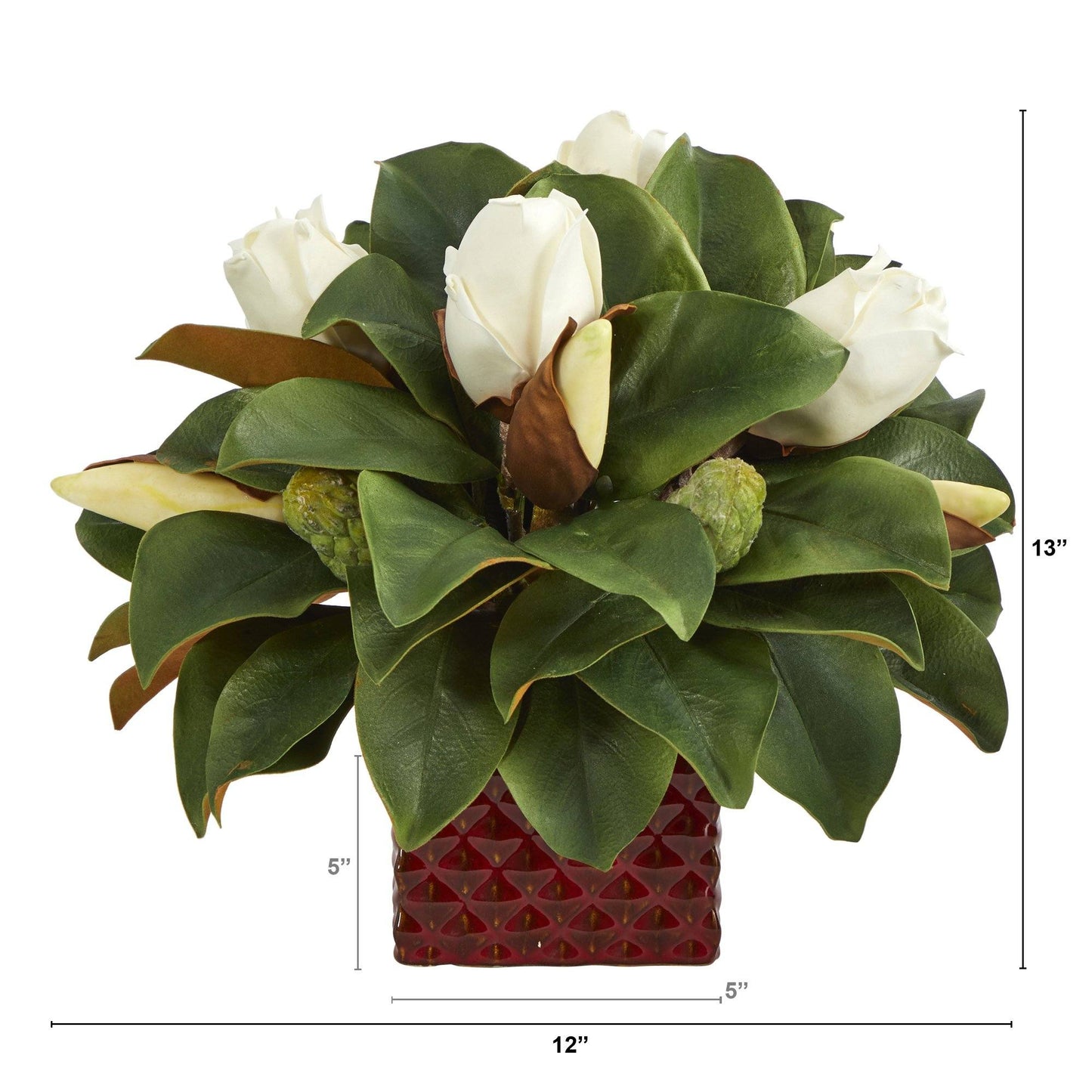 13” Magnolia Bud Artificial Plant in Red Planter - TheBOX
