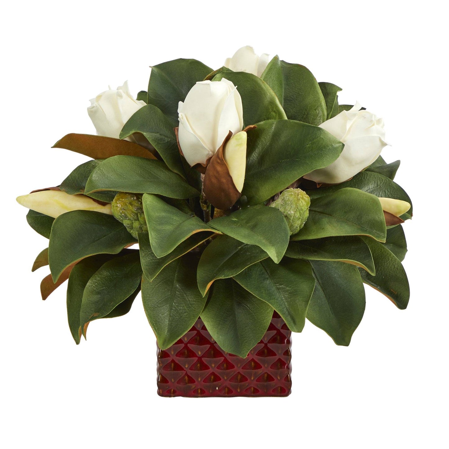 13” Magnolia Bud Artificial Plant in Red Planter - TheBOX