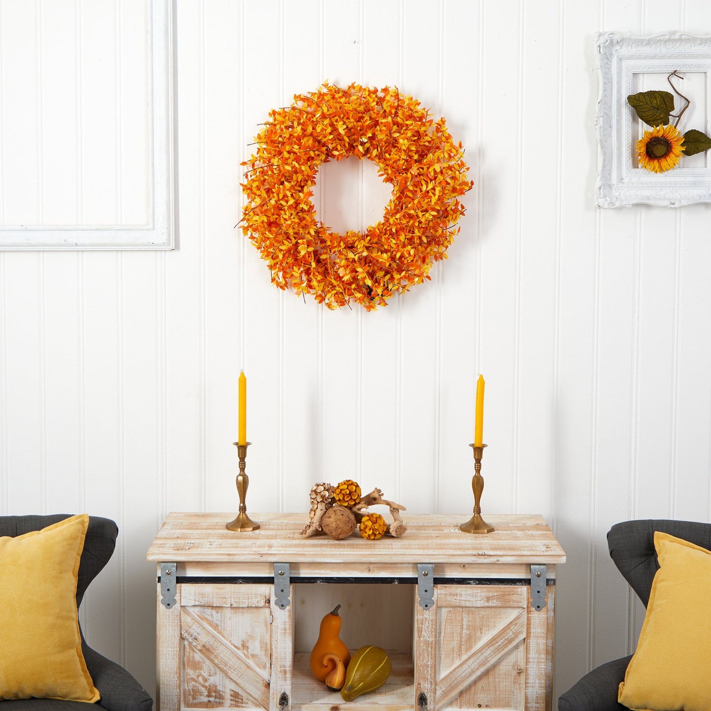 24” Harvest Fall Pre-Lit Wreath with 100 Micro Dot LED lightss - TheBOX