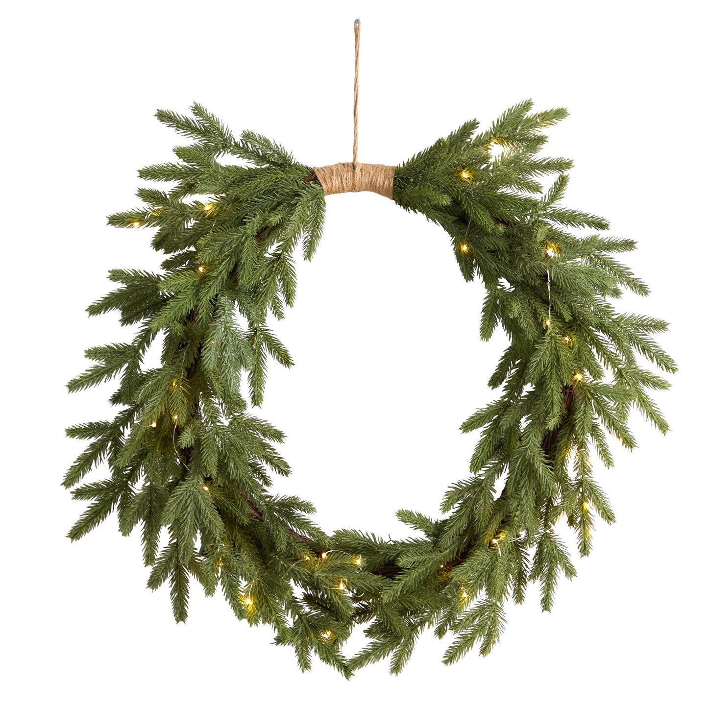 24" Holiday Christmas Pre-Lit Cascading Pine Wreath - TheBOX