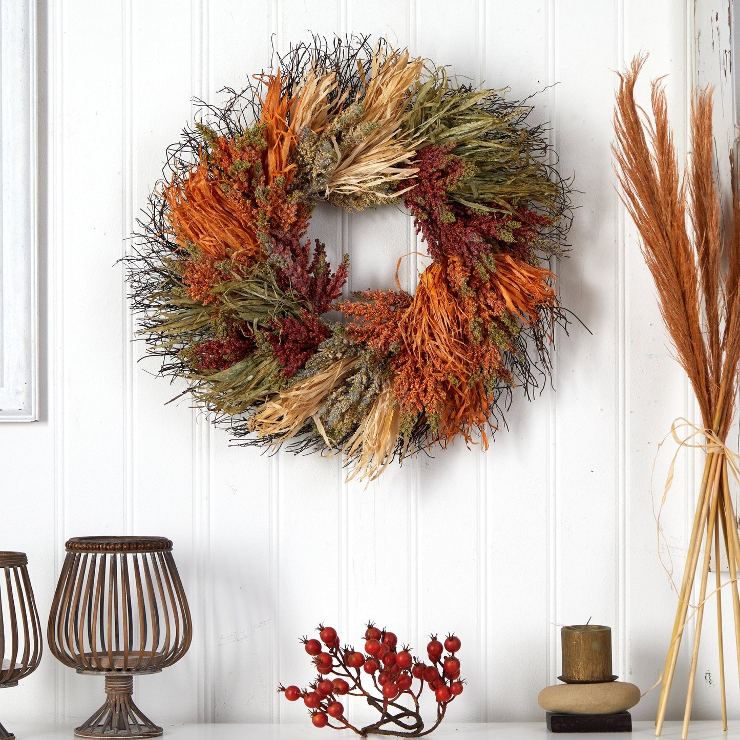 26” Fall Sorghum Harvest Autumn Artificial Wreath - TheBOX