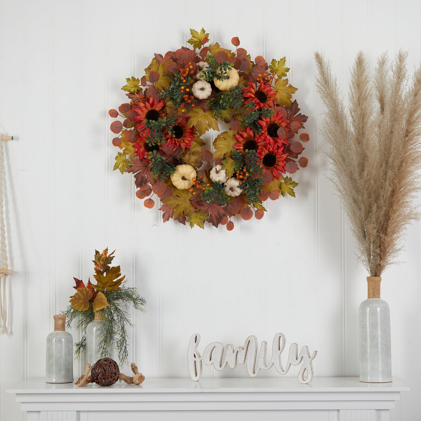 30” Artificial Fall Acorn, Sunflower, Berries and Autumn Foliage Wreath - TheBOX