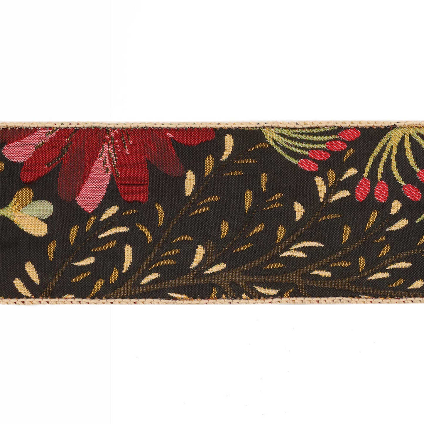 2 1/2" Reversible Floral Tapestry Wired Ribbon | Forest Pale Gold/Black | 5 Yard Roll - TheBOX