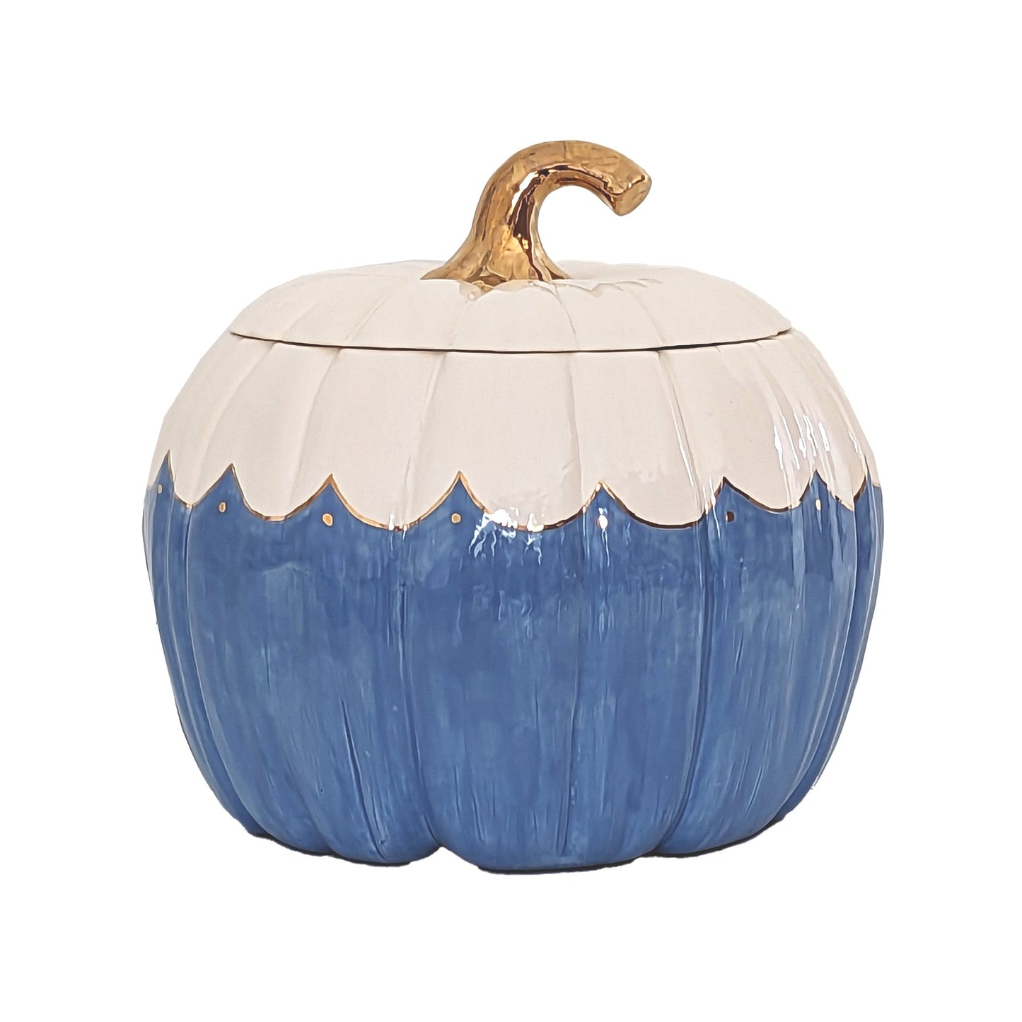 Scalloped Pumpkin Jars with 22K Gold Accents in French Blue - TheBOX