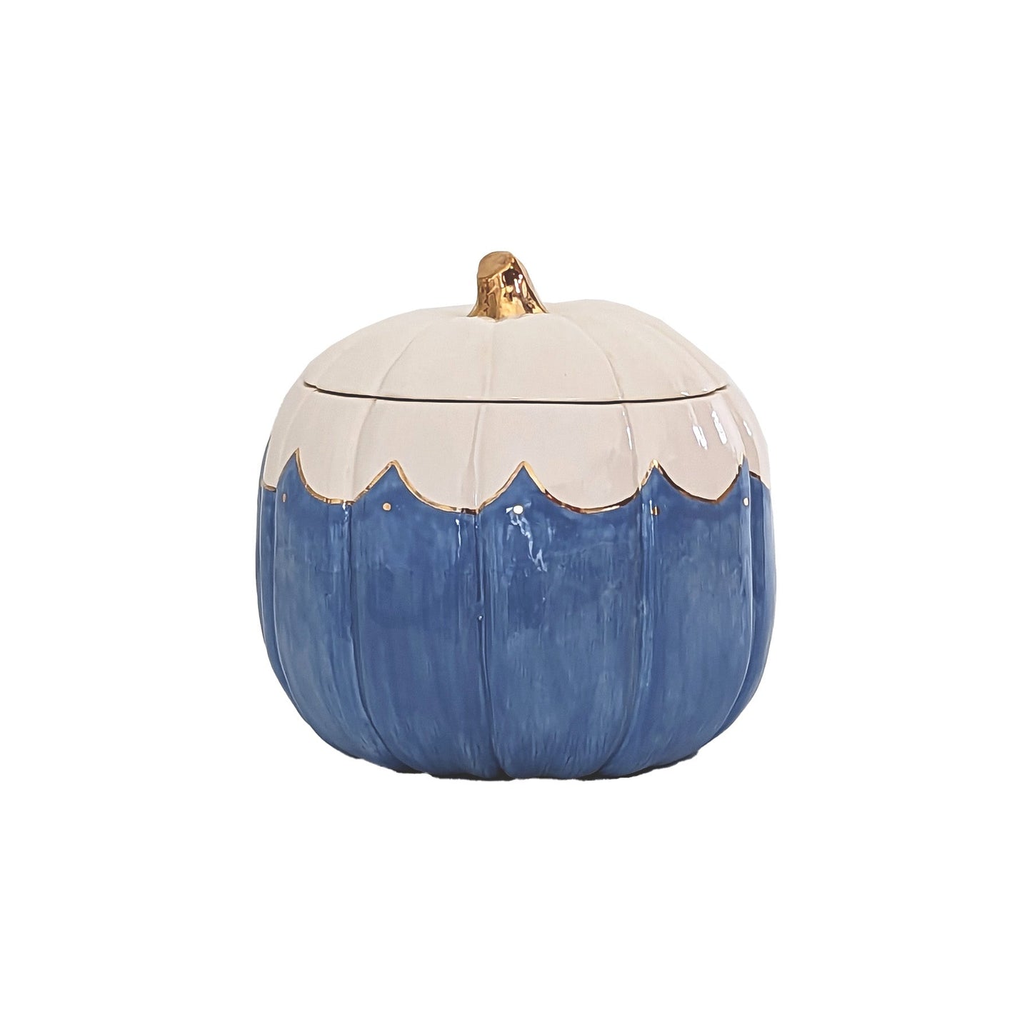 Scalloped Pumpkin Jars with 22K Gold Accents in French Blue - TheBOX