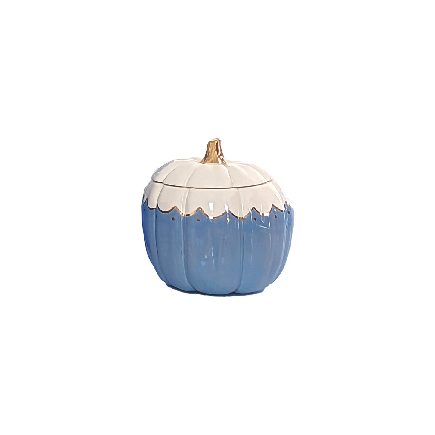 Scalloped Pumpkin Jars with 22K Gold Accents in French Blue - TheBOX