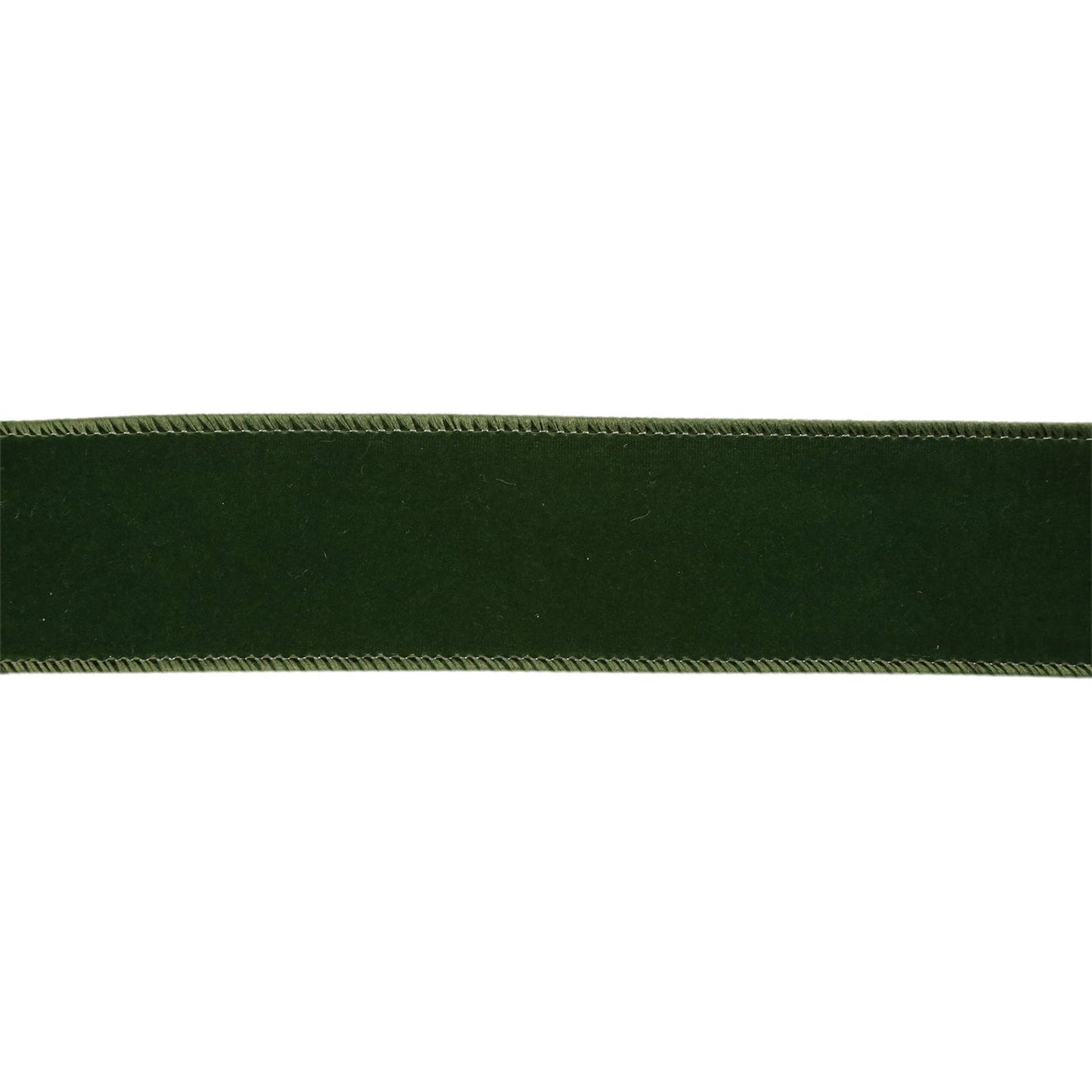 Close-up view of 1 1/2" Wired Velvet Spruce Ribbon highlighting its rich color and soft velvet feel.
