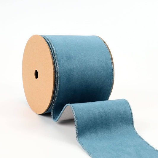 4" Reversible Classic Velvet/Shimmer Wired Ribbon | Military Blue/Lt. Silver | 10 Yard Roll - TheBOX