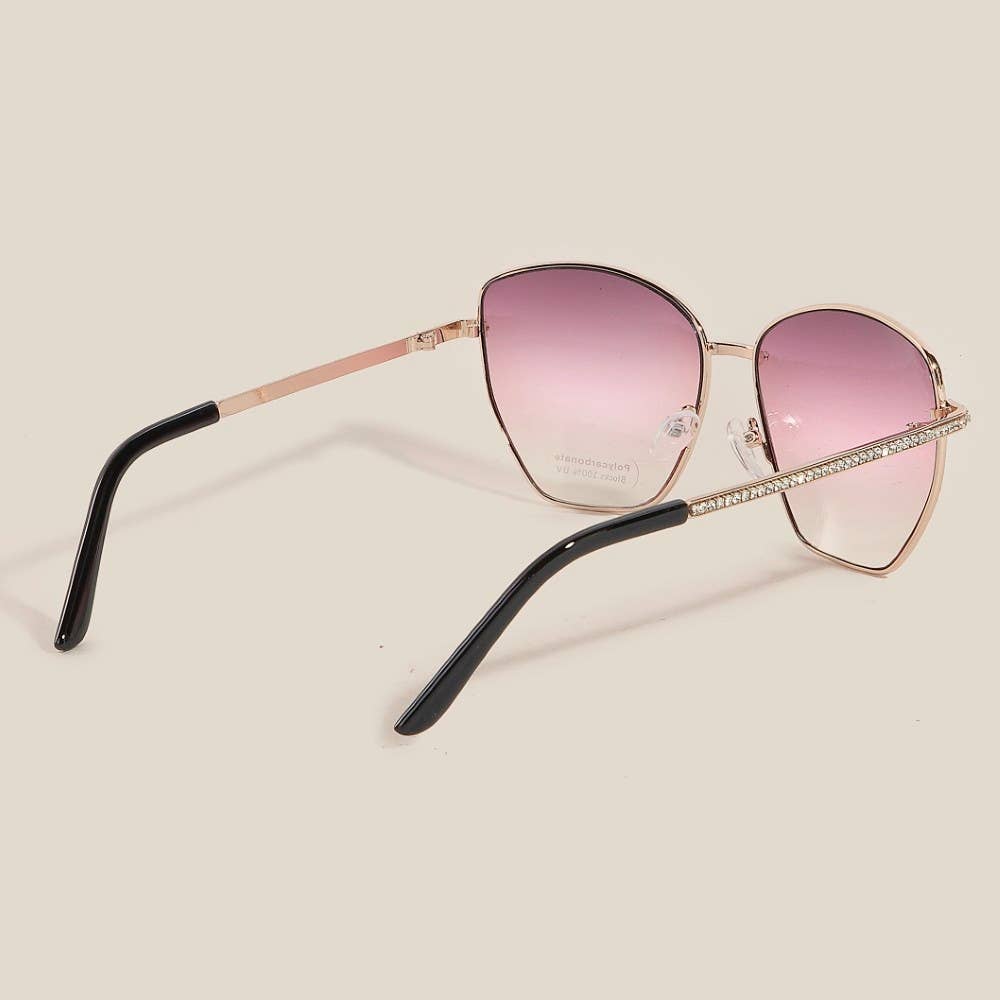 Luxe Rhinestone Accent Aviator Sunglasses - TheBOX