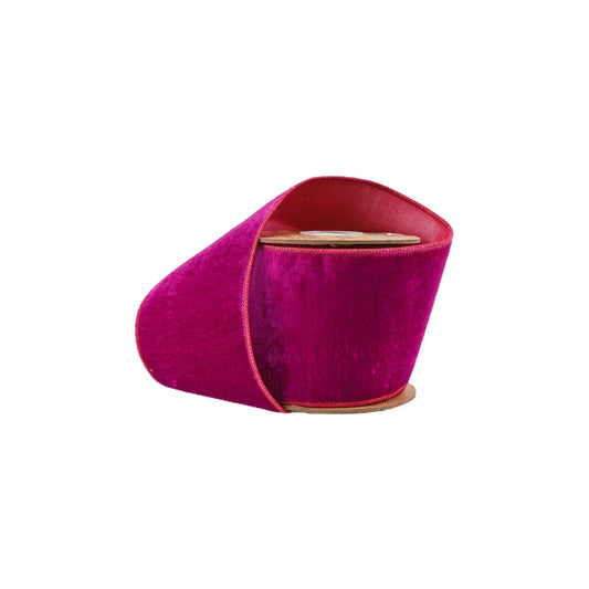 4" Wired Premium Velvet Ribbon | Hot Pink w/ Pink Dupioni Backing | 5 Yard Roll - TheBOX