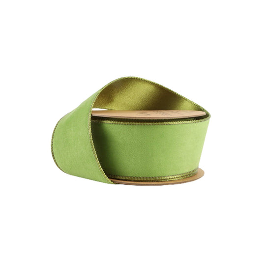 2 1/2" Reversible Classic Velvet Wired Ribbon | Lime/Shimmer Lime | 10 Yard Roll - TheBOX
