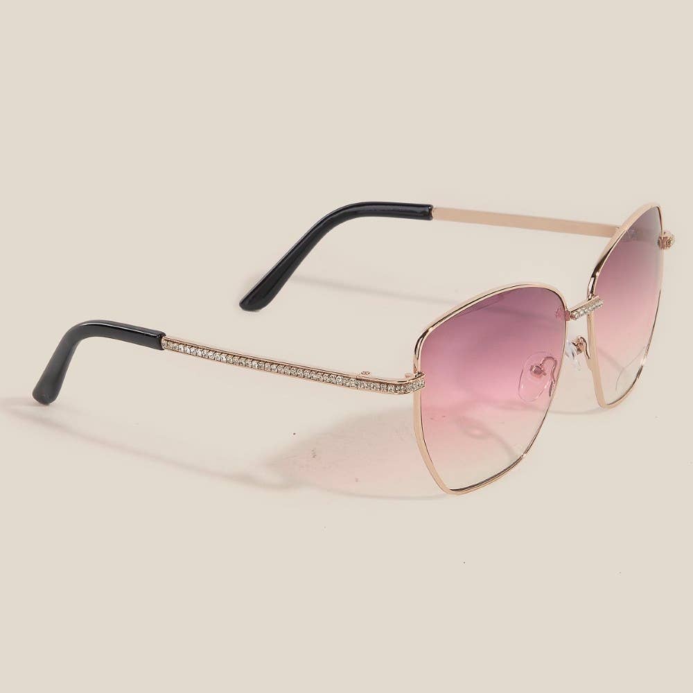Luxe Rhinestone Accent Aviator Sunglasses - TheBOX