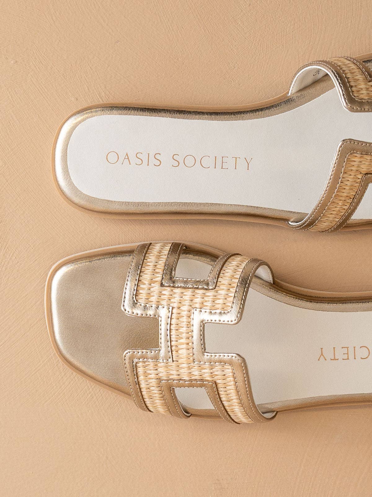 The Riviera Metallic Raffia Slide Sandals - TheBOX