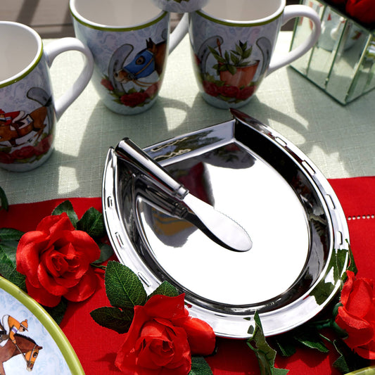 Silver Coast 3-D Horseshoe Cheese Plate with Knife - TheBOX