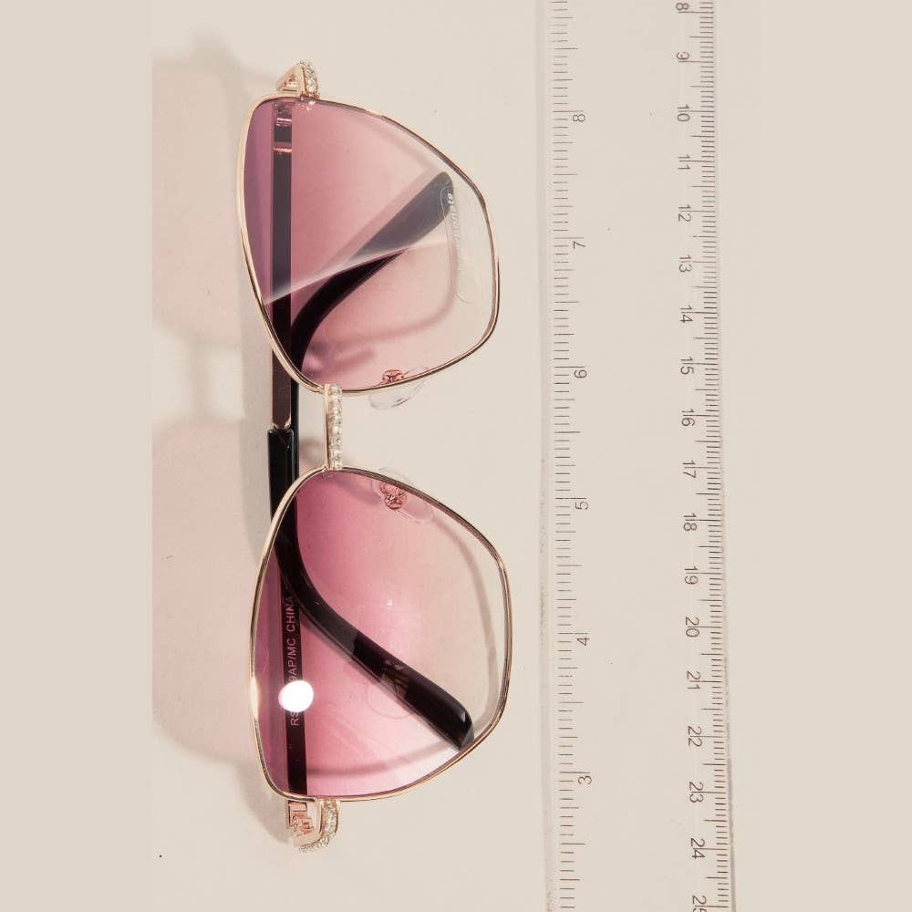 Luxe Rhinestone Accent Aviator Sunglasses - TheBOX