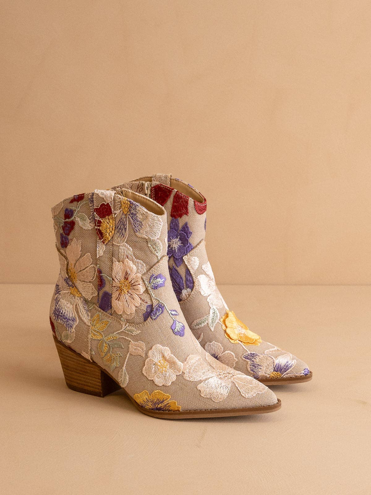 The Jolene|Taupe Floral Applique Western Boot - TheBOX