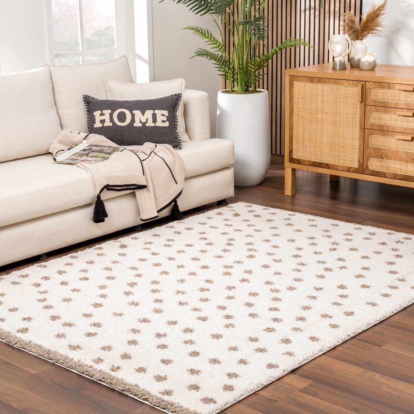 Chaia Dotted Cream & Brown Plush Rug - TheBOX