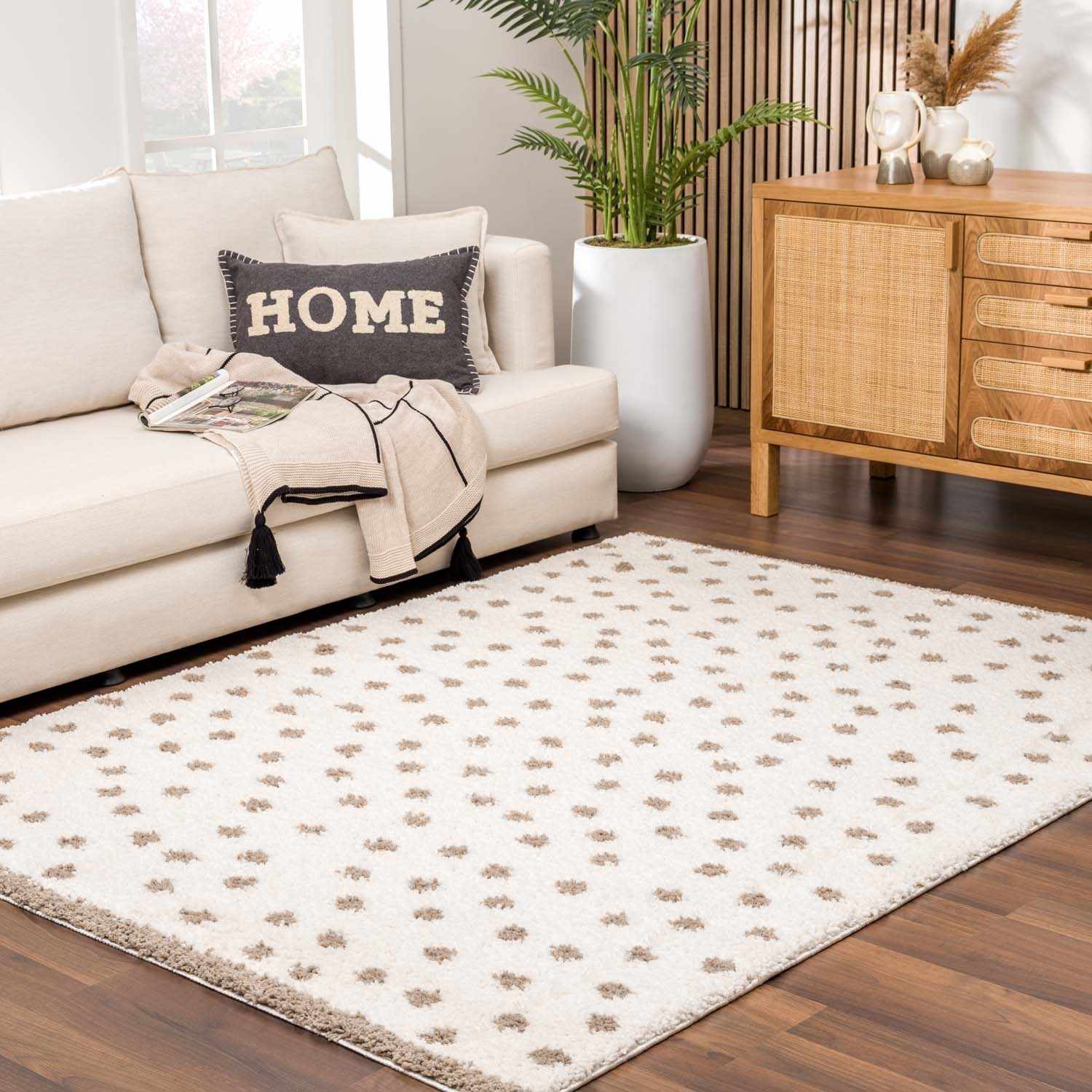 Chaia Dotted Cream & Brown Plush Rug - TheBOX