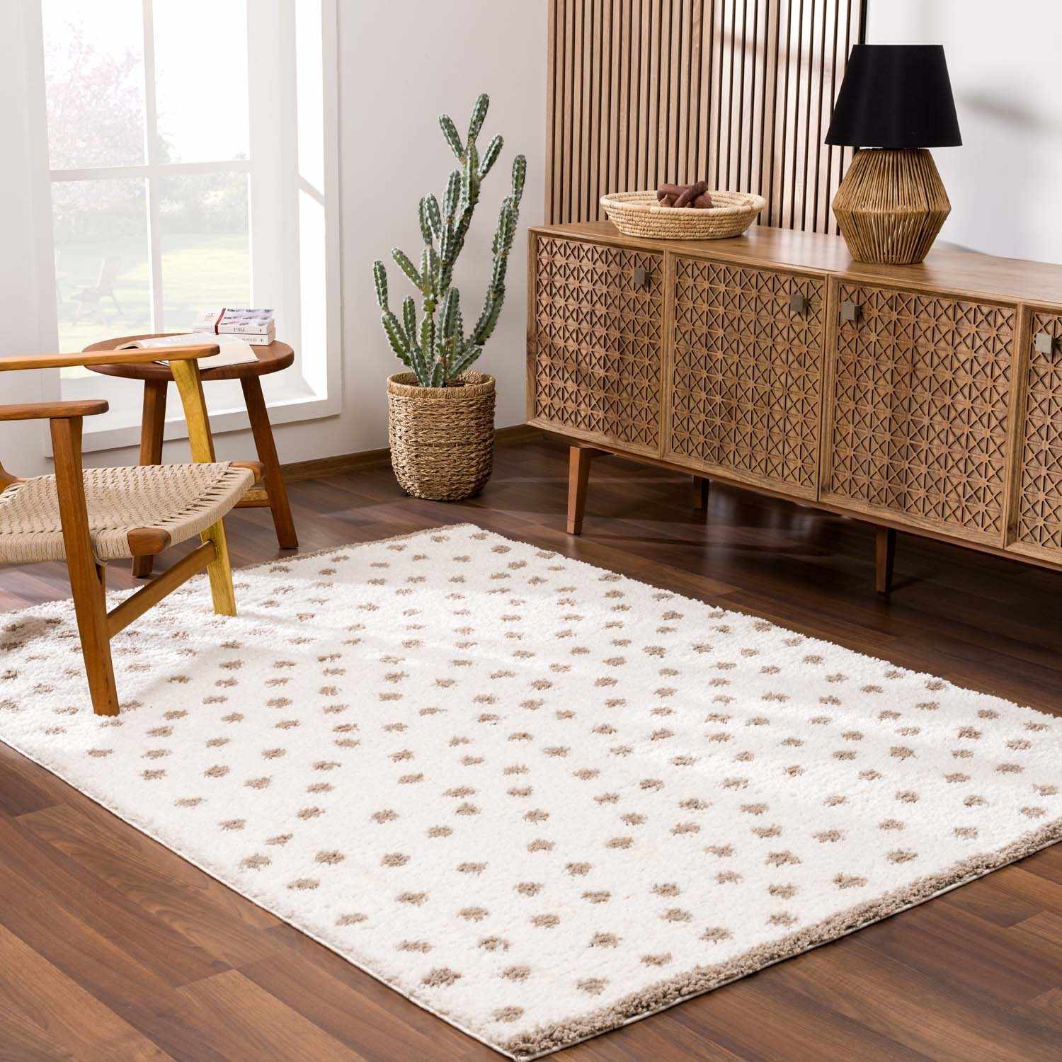 Chaia Dotted Cream & Brown Plush Rug - TheBOX