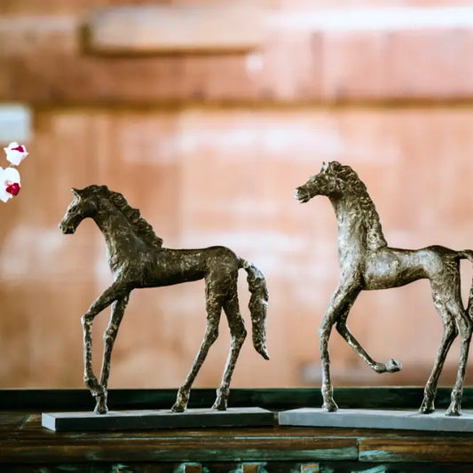 Horse Figurines Metal Oil Rubbed Bronze with Gold Accent Set - TheBOX