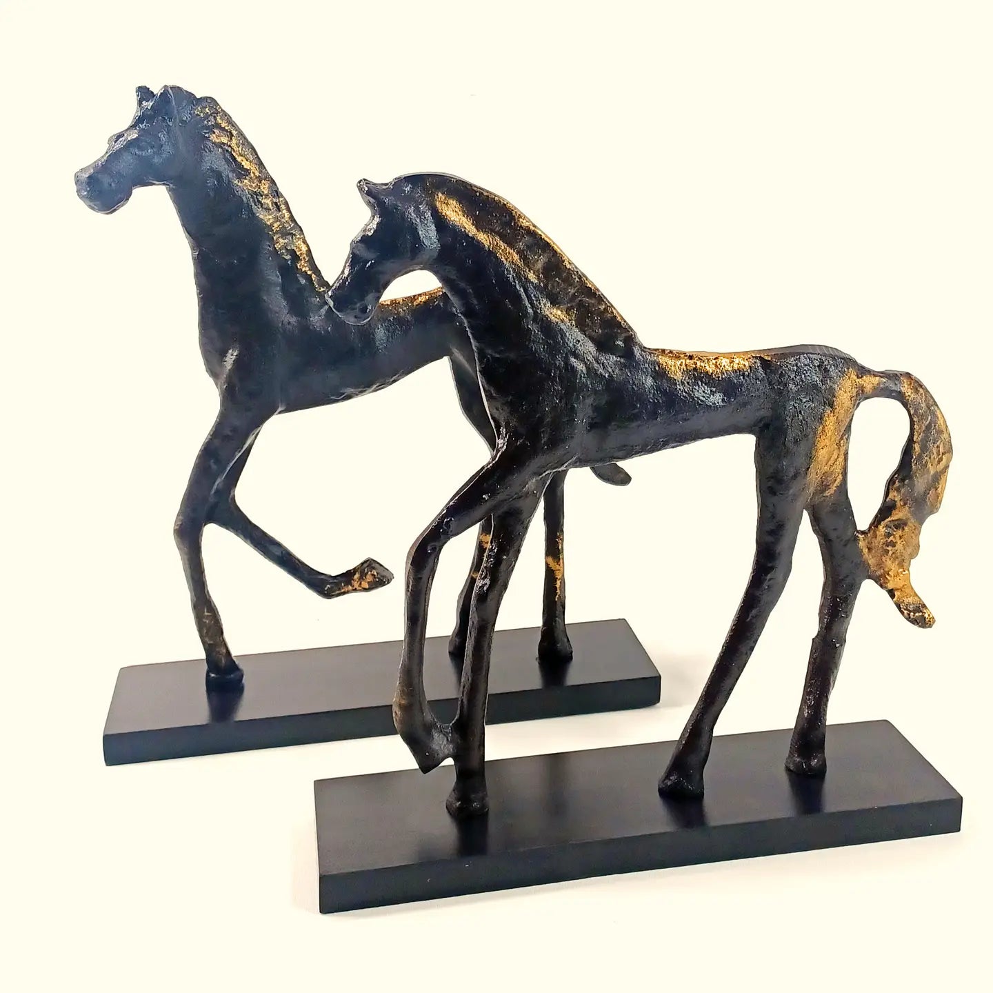 Horse Figurines Metal Oil Rubbed Bronze with Gold Accent Set - TheBOX