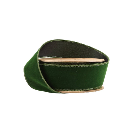 1 1/2" Wired Velvet Spruce Ribbon Roll showcasing luxurious texture and vibrant hue for elegant gift presentation.