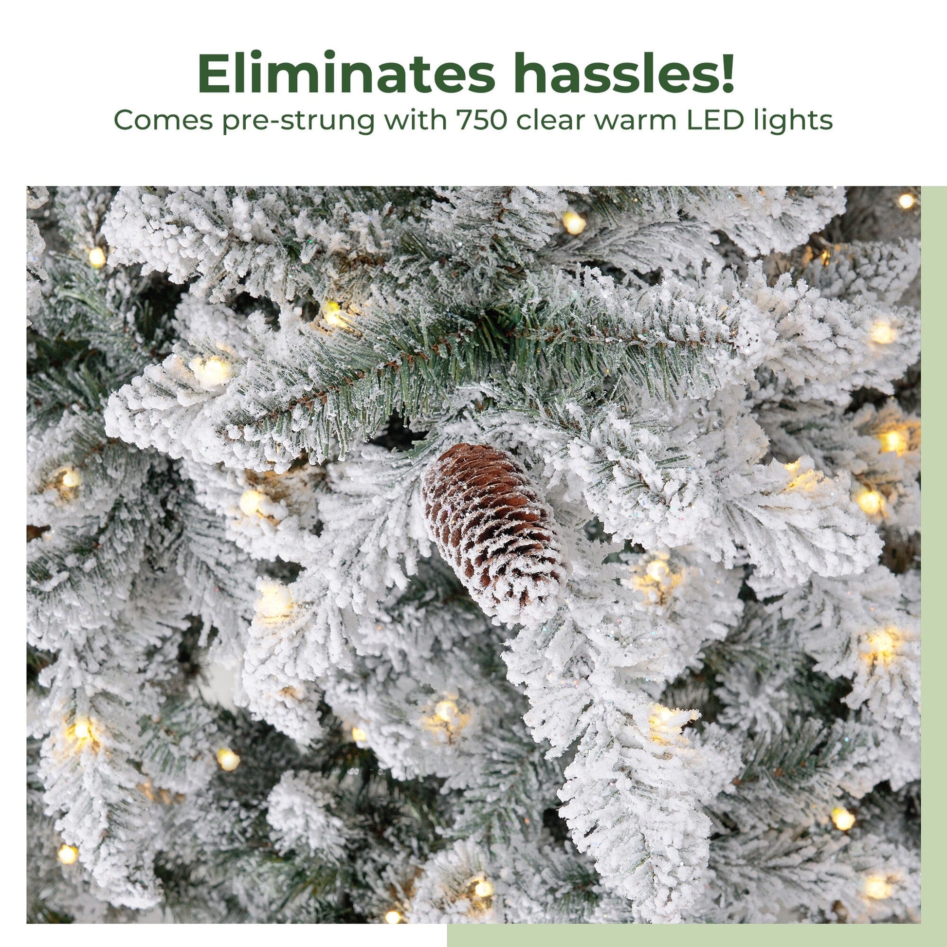 The stunning 10’ Flocked Livingston Fir Artificial Christmas Tree with a snowy finish, standing tall in a festive environment.