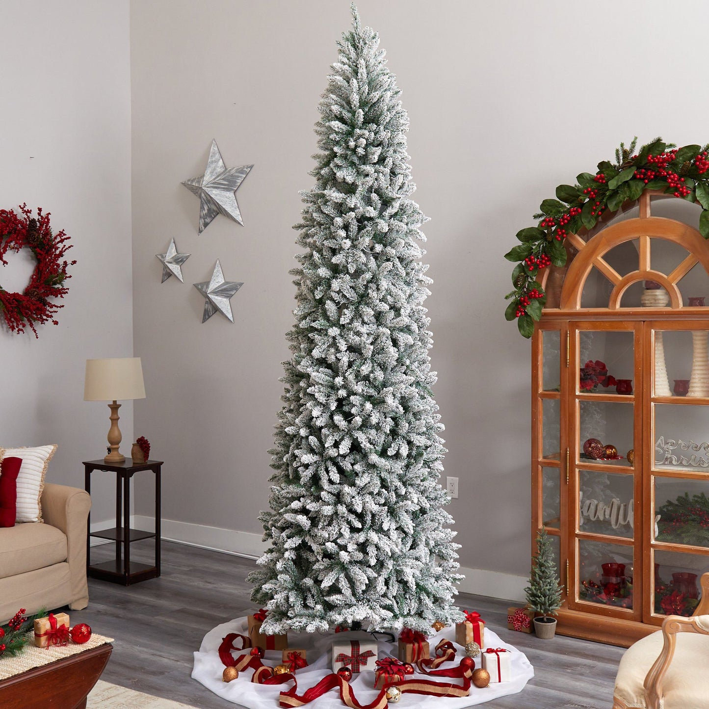 10’ Slim Flocked Montreal Fir Artificial Christmas Tree - TheBOX
