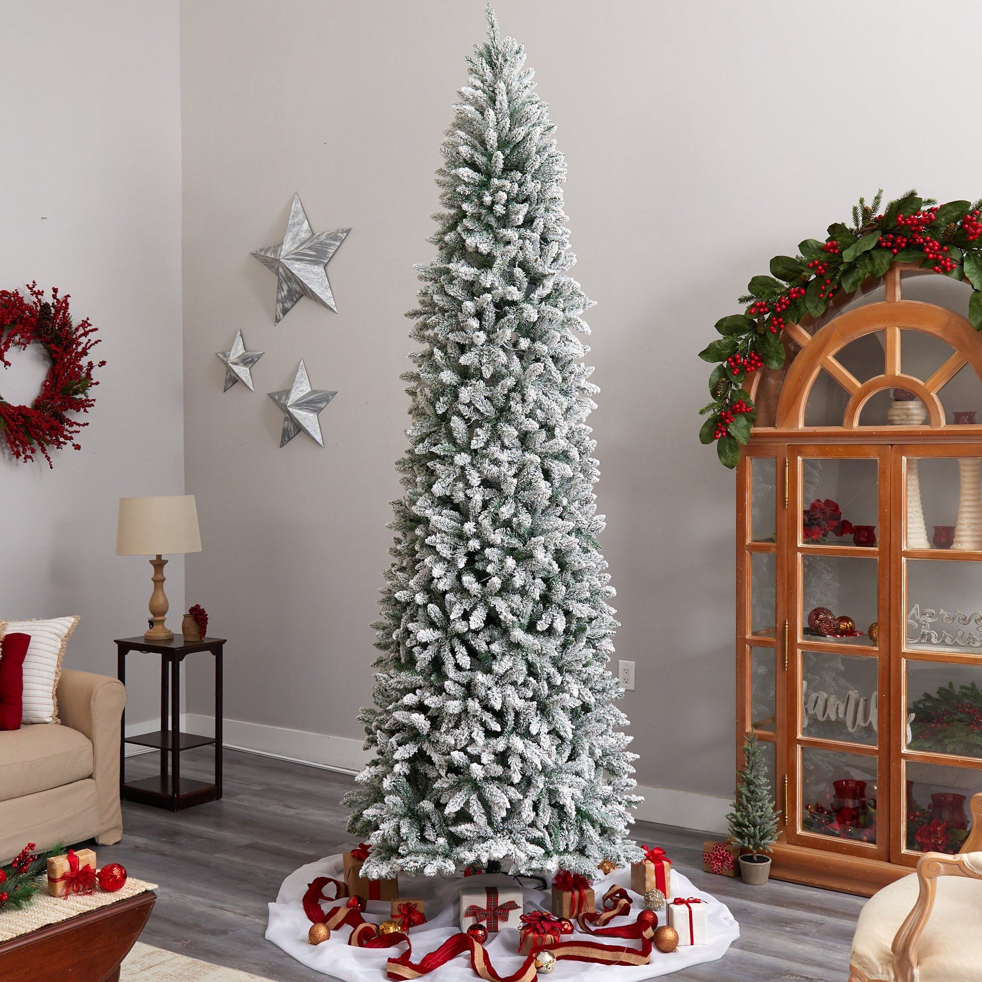 10’ Slim Flocked Montreal Fir Artificial Christmas Tree - TheBOX