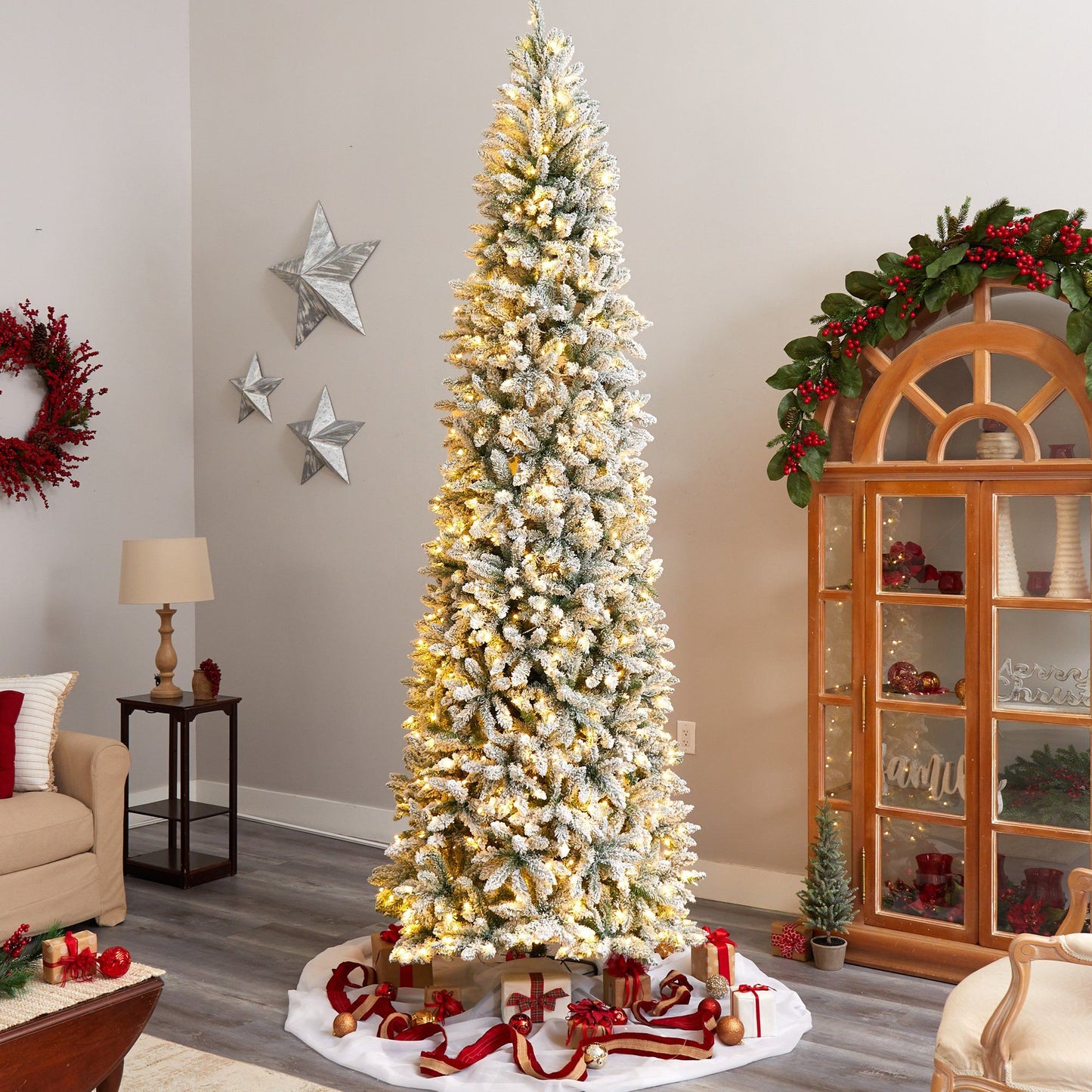10’ Slim Flocked Montreal Fir Artificial Christmas Tree - TheBOX