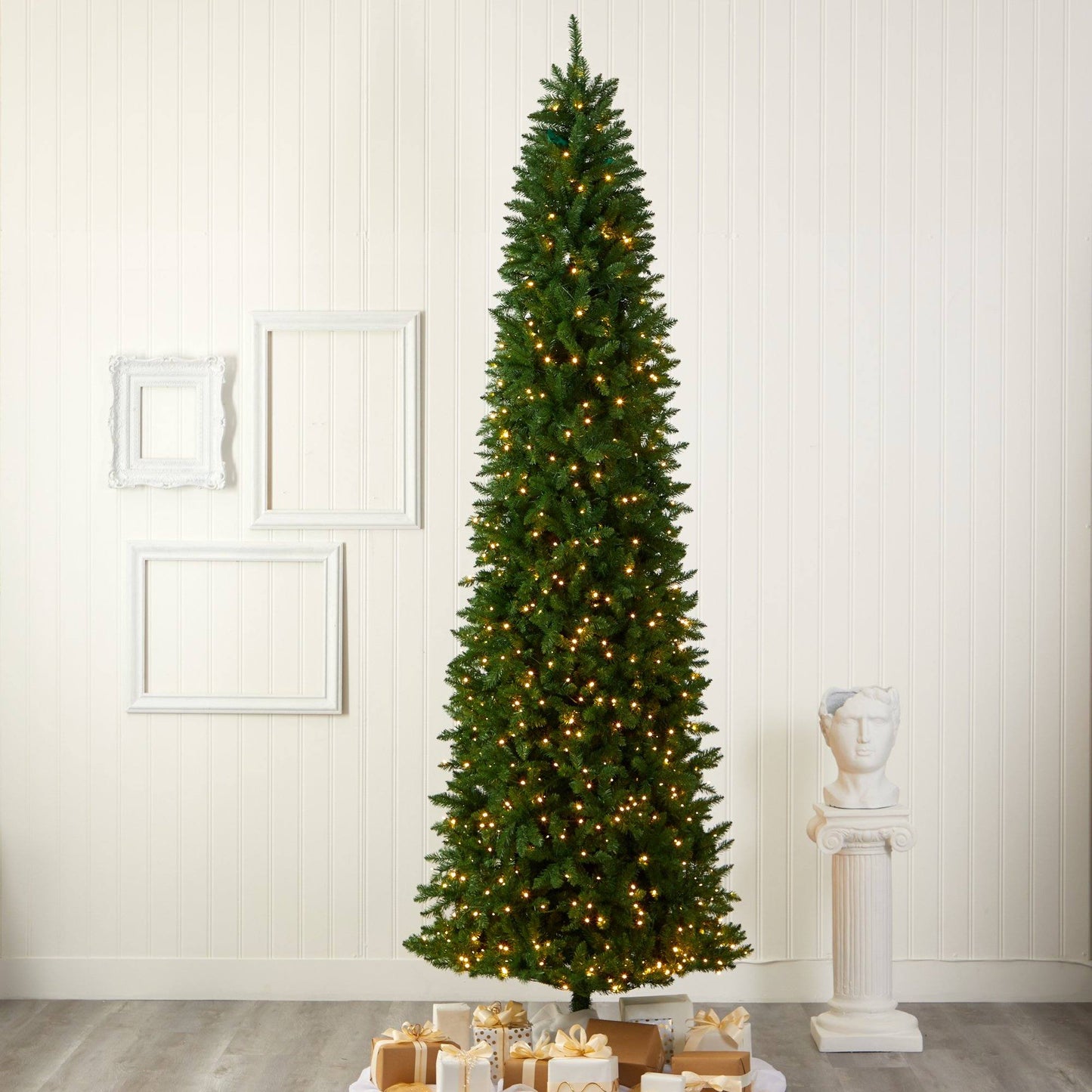 10’ Slim Green Mountain Pine Artificial Christmas Tree with 800 Clear LED Lights - TheBOX