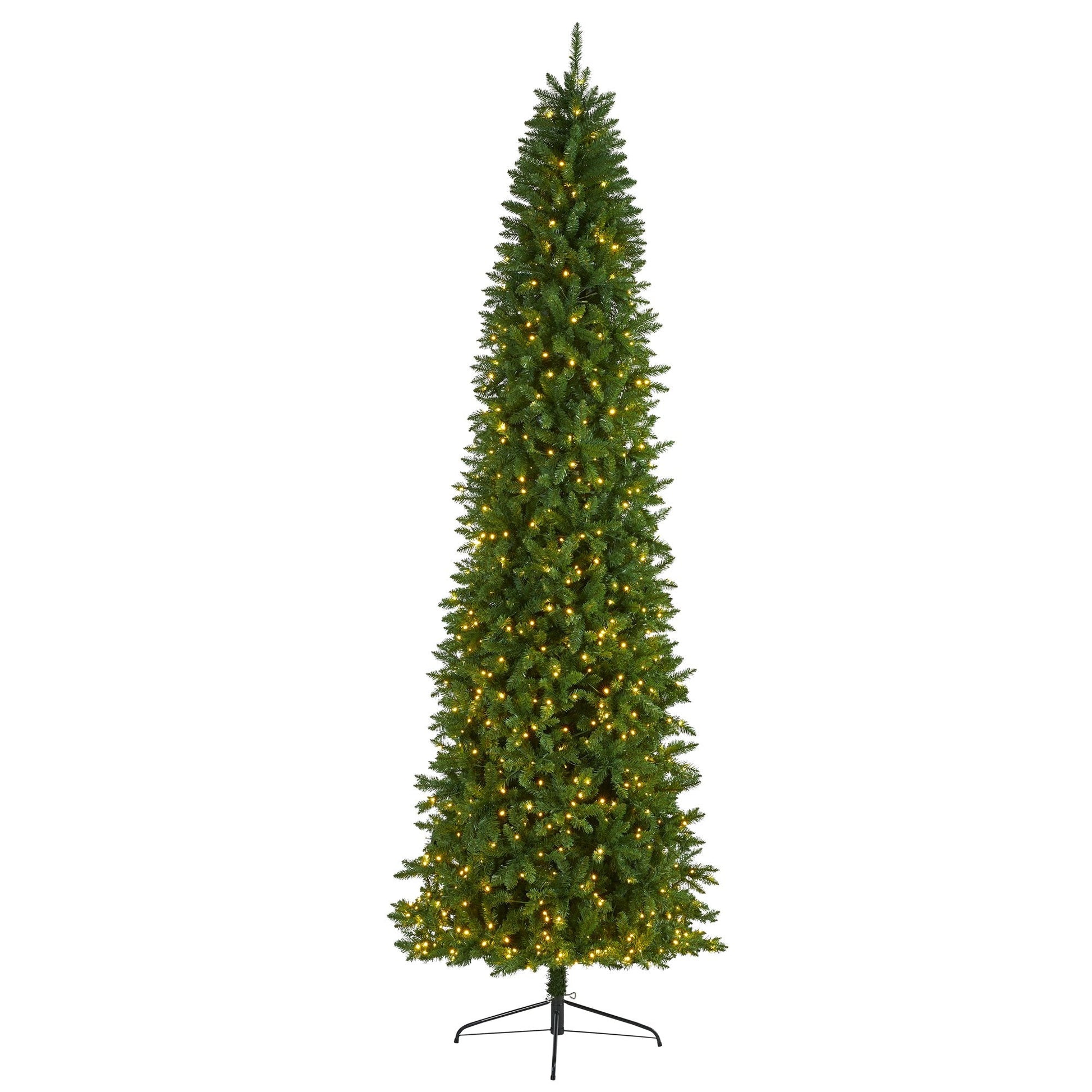 10’ Slim Green Mountain Pine Artificial Christmas Tree with 800 Clear LED Lights - TheBOX