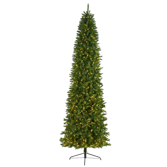 10’ Slim Green Mountain Pine Artificial Christmas Tree with 800 Clear LED Lights - TheBOX