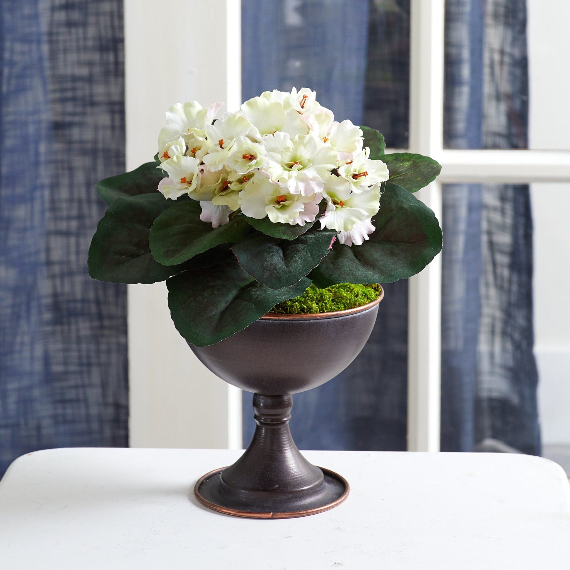 11” African Violet Artificial Plant in Metal Chalice - TheBOX