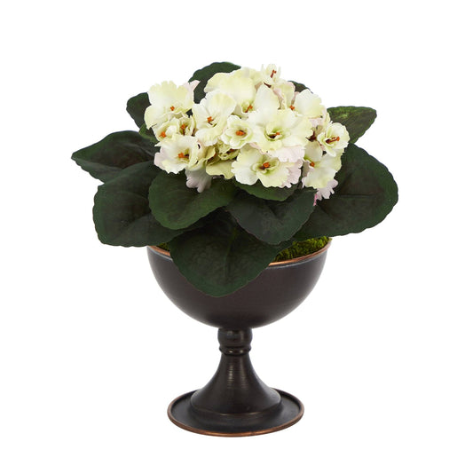 11” African Violet Artificial Plant in Metal Chalice - TheBOX