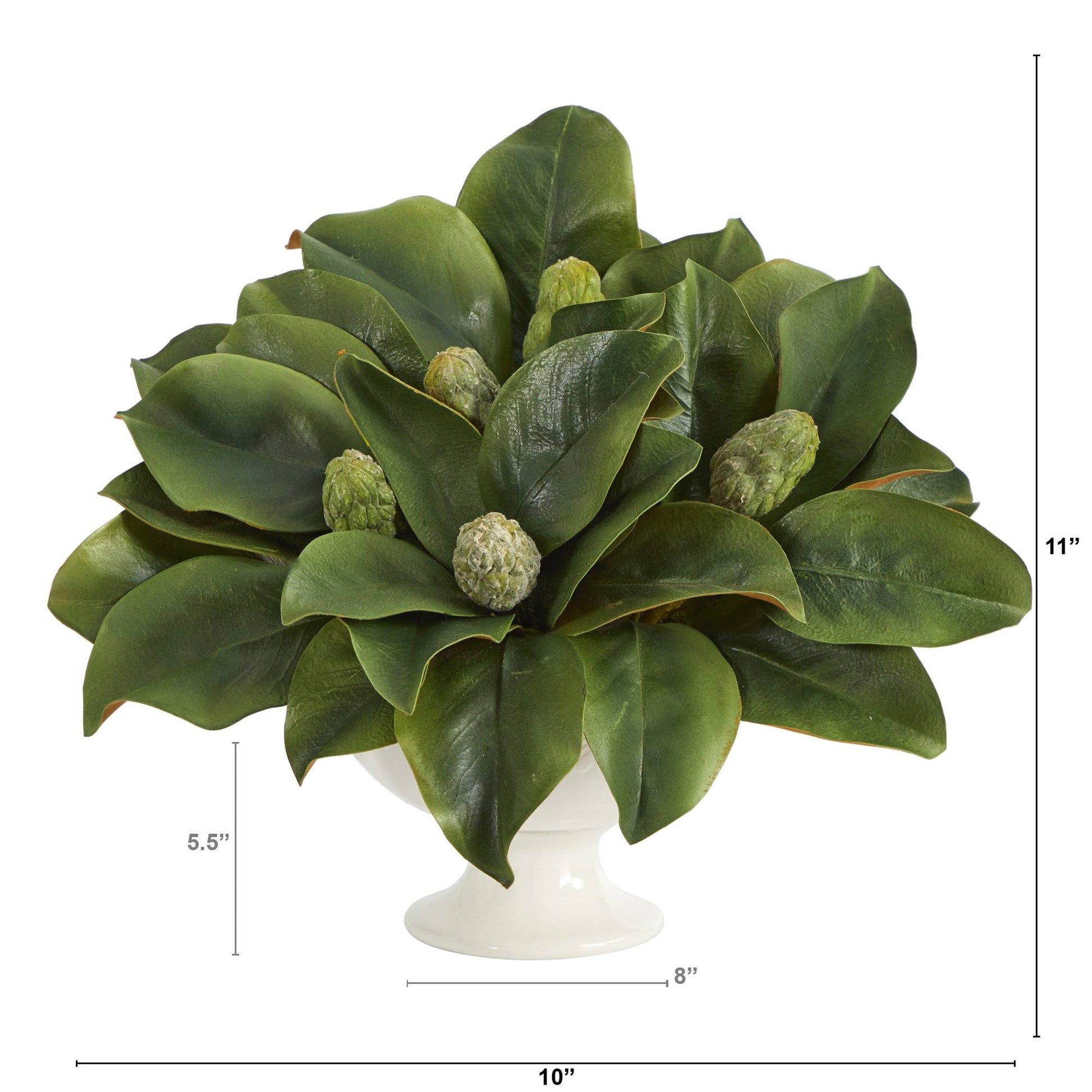 11” Magnolia Artificial Bud Plant in White Pedestal - TheBOX