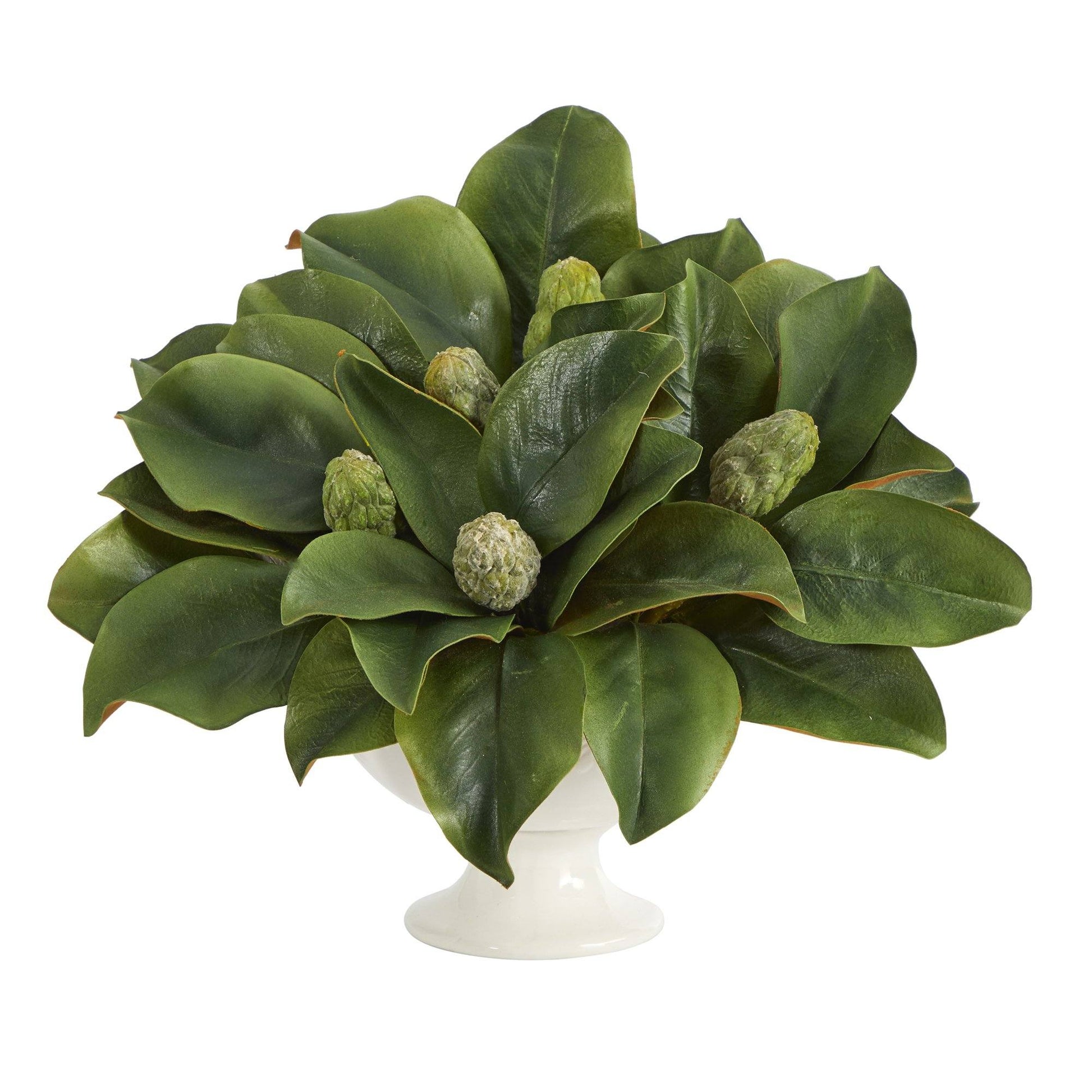 11” Magnolia Artificial Bud Plant in White Pedestal - TheBOX