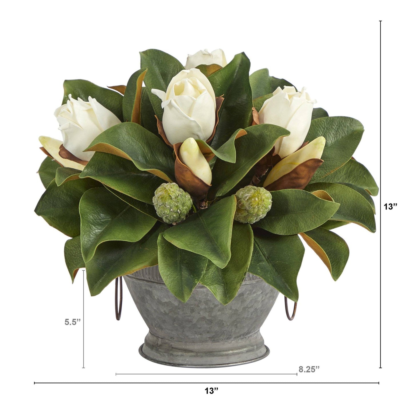 13” Magnolia Artificial Bud Plant in Vintage Bowl with Copper Trimming - TheBOX