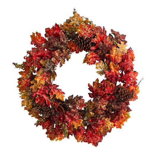 24” Autumn Maple, Berries and Pinecone Fall Artificial Wreath - TheBOX