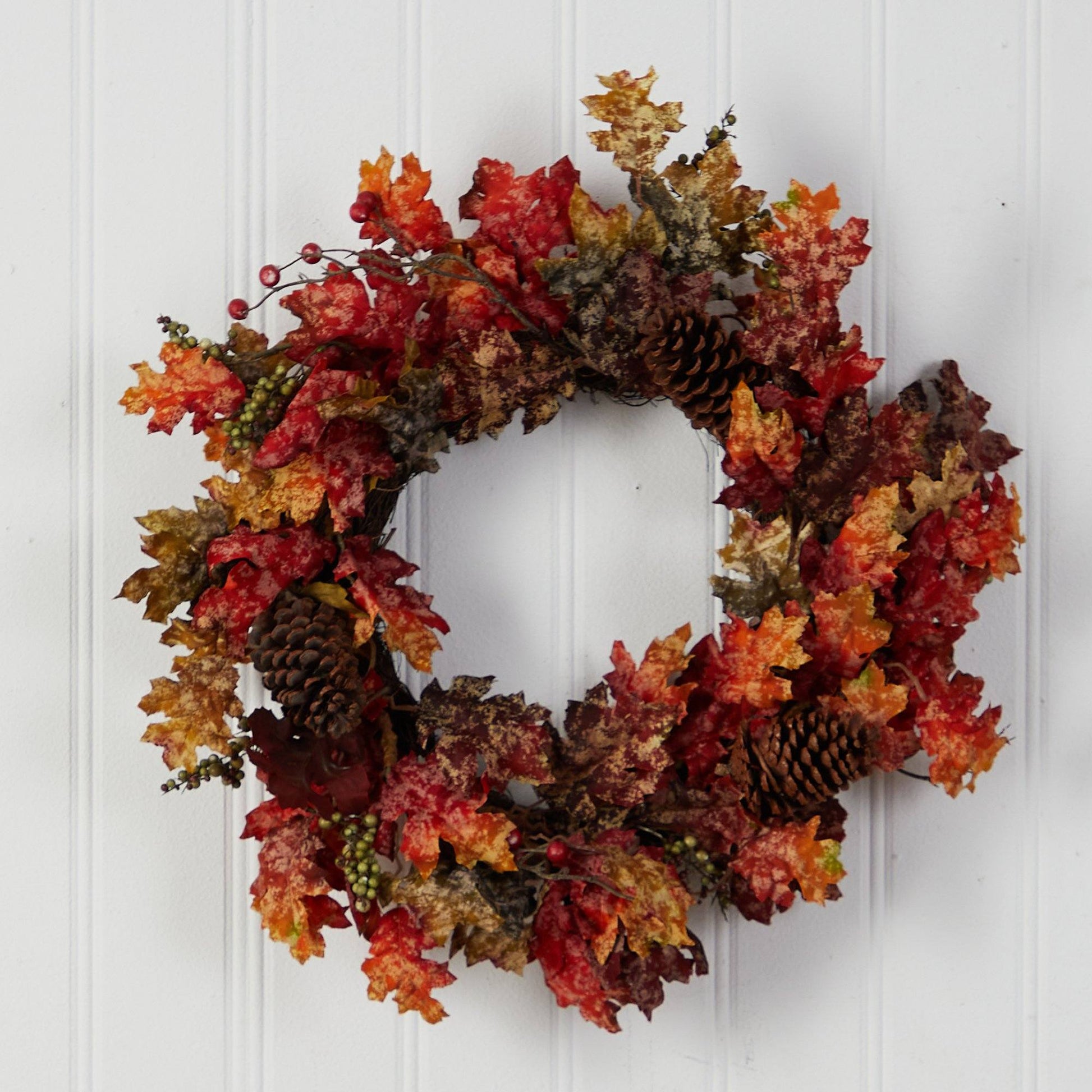 24” Autumn Maple, Berries and Pinecone Fall Artificial Wreath - TheBOX