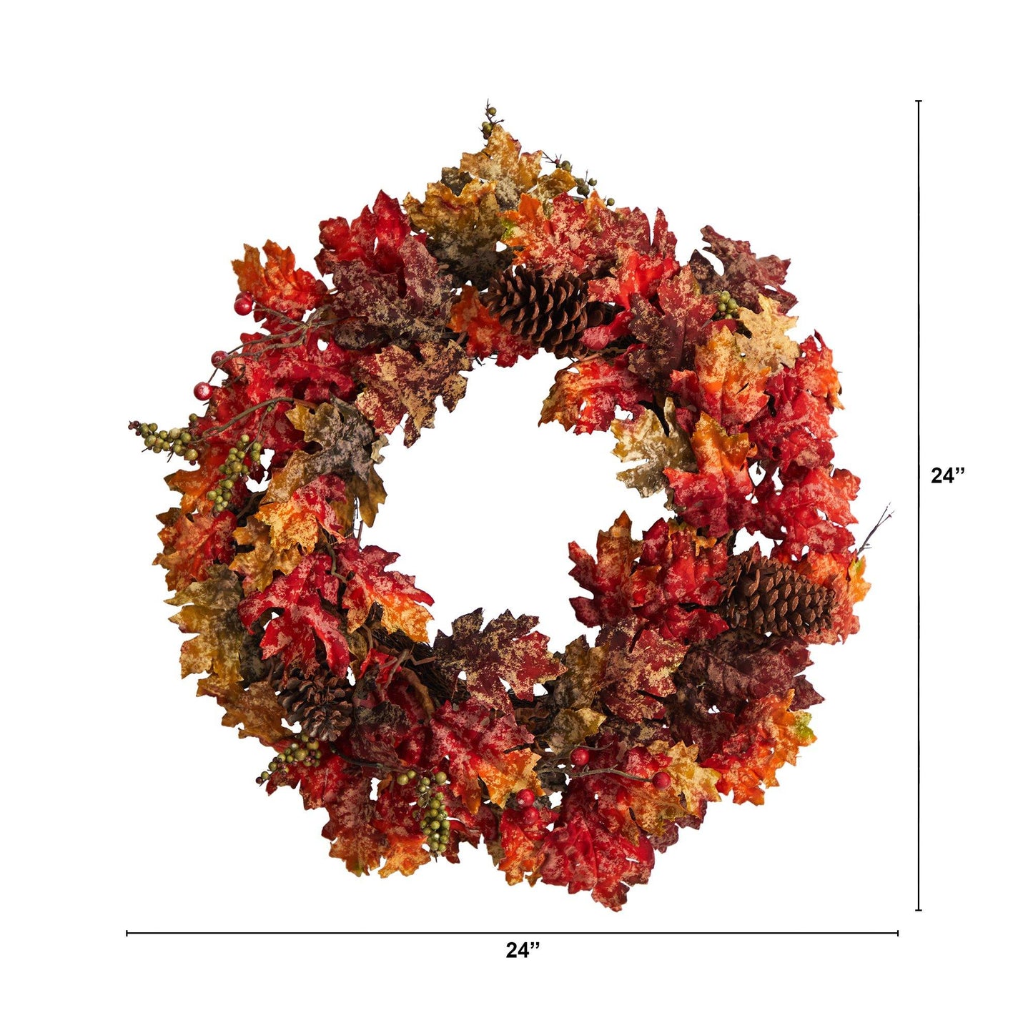 24” Autumn Maple, Berries and Pinecone Fall Artificial Wreath - TheBOX
