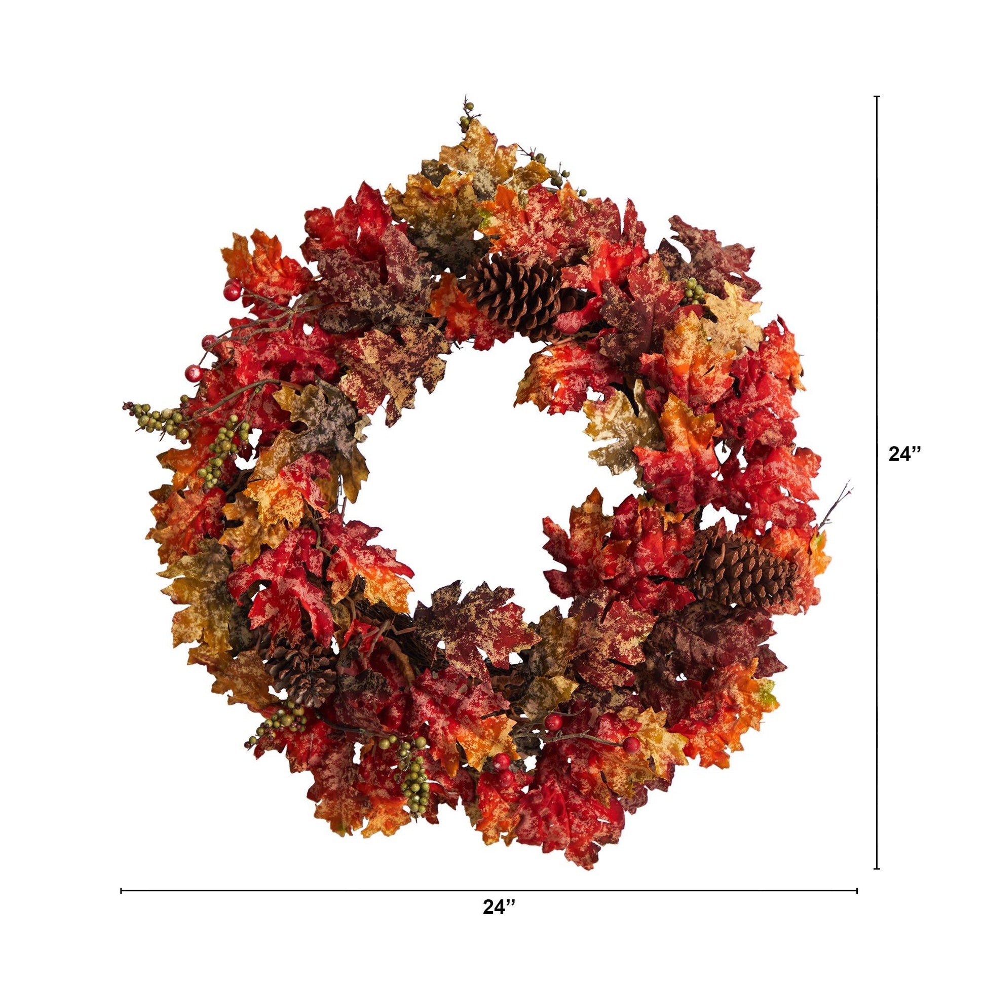 24” Autumn Maple, Berries and Pinecone Fall Artificial Wreath - TheBOX