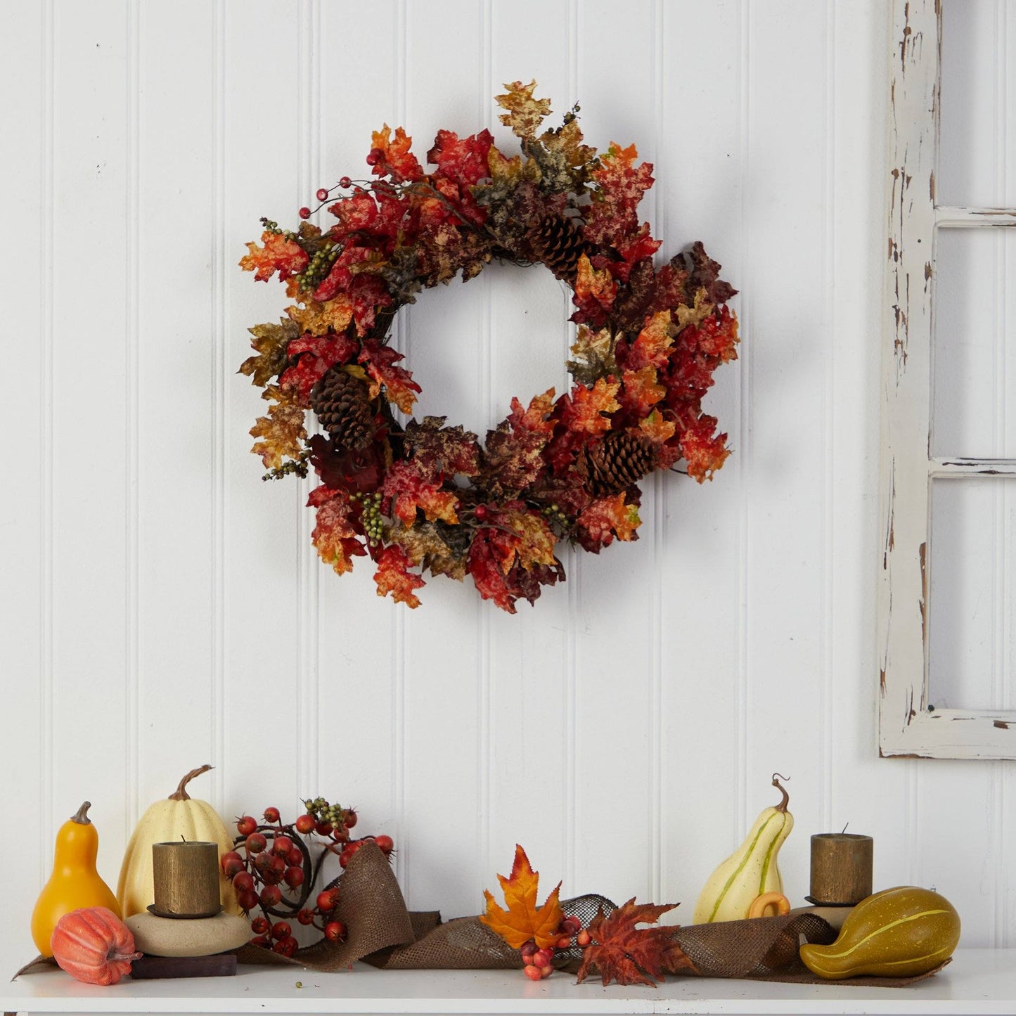 24” Autumn Maple, Berries and Pinecone Fall Artificial Wreath - TheBOX
