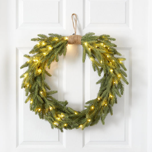 24" Holiday Christmas Pre-Lit Cascading Pine Wreath - TheBOX